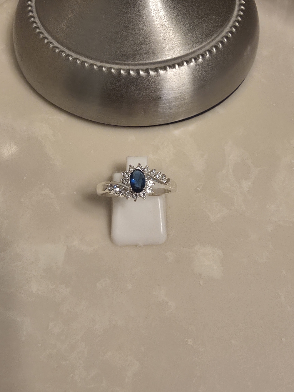 Silver CZ and Sapphire Ring Size 9
